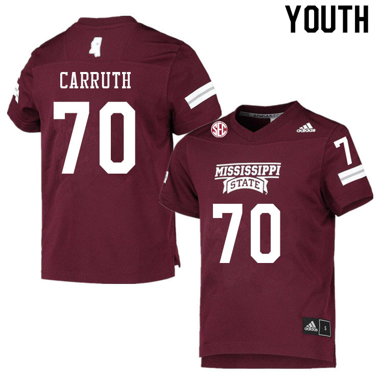 Youth #70 Hastings Carruth Mississippi State Bulldogs College Football Jerseys Sale-Maroon